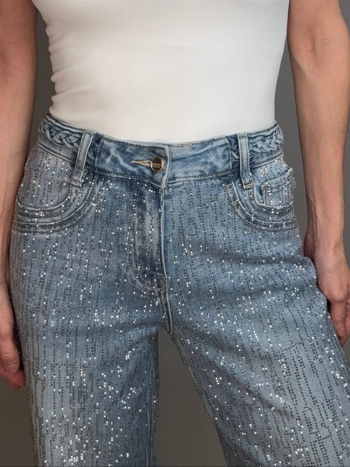 Miss | Jeans Dames Wide Leg Glitter Mid Rise - Stretchdenim - Miss Madera MIS-6A50BF