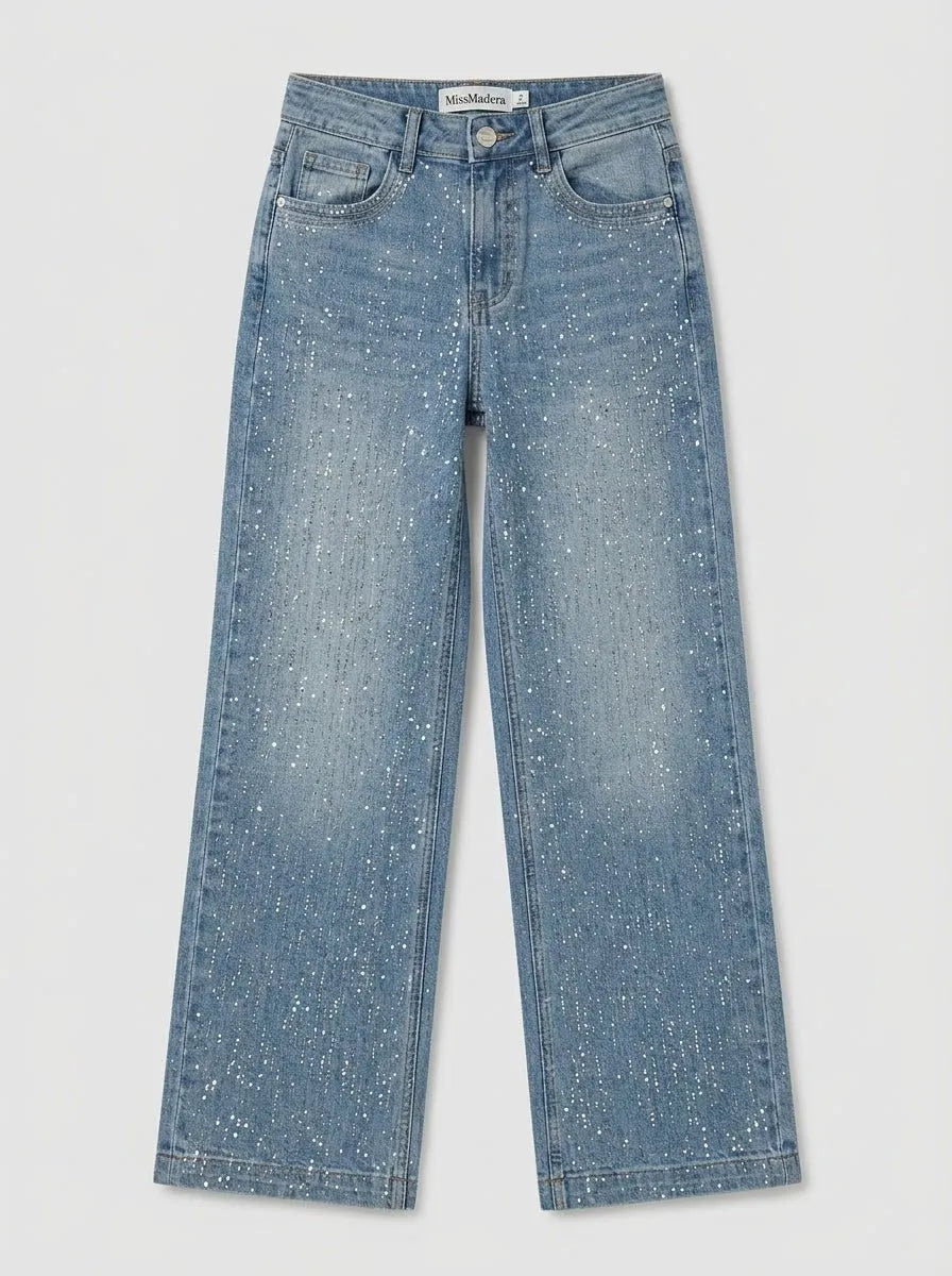 Miss | Jeans Dames Wide Leg Glitter Mid Rise - Stretchdenim - Miss Madera MIS-6A50BF