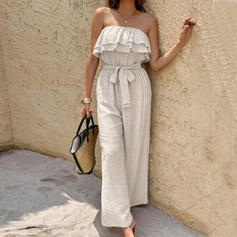 Miss | Jumpsuit Dames Tube Top Ruches Enkellengte - Geweven stof - Miss Madera MIS-557680