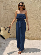 Miss | Jumpsuit Dames Tube Top Ruches Enkellengte - Geweven stof - Miss Madera MIS-9BB22E