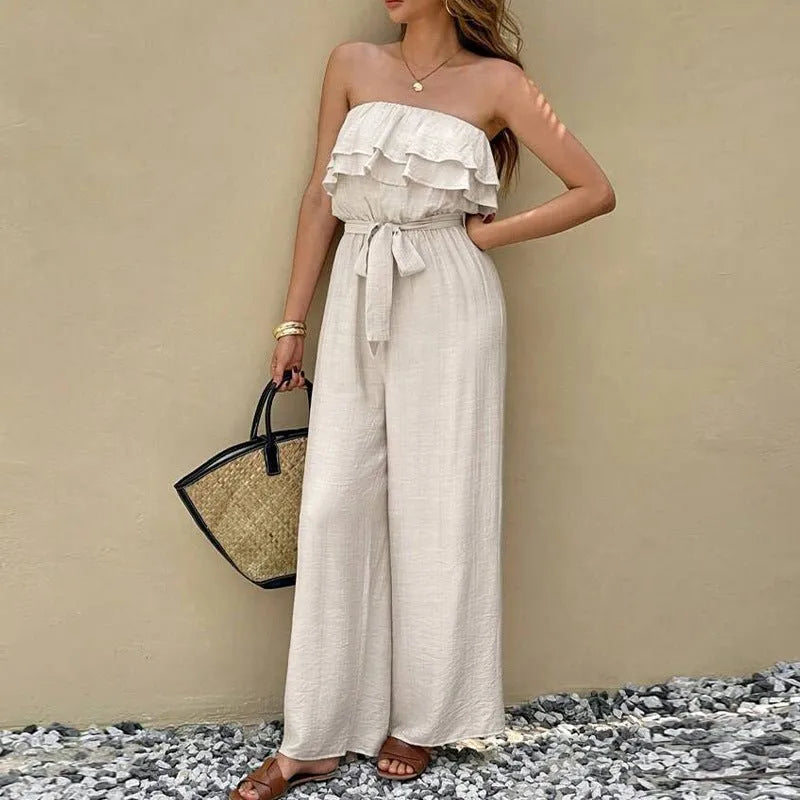 Miss | Jumpsuit Dames Tube Top Ruches Enkellengte - Geweven stof - Miss Madera MIS-557680