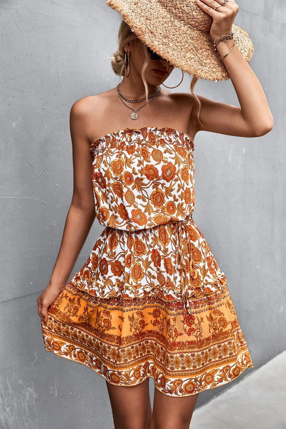 Miss | Jurk Dames Bandeau Bloemenprint A-lijn - Polyester - Miss Madera MIS-C7433B