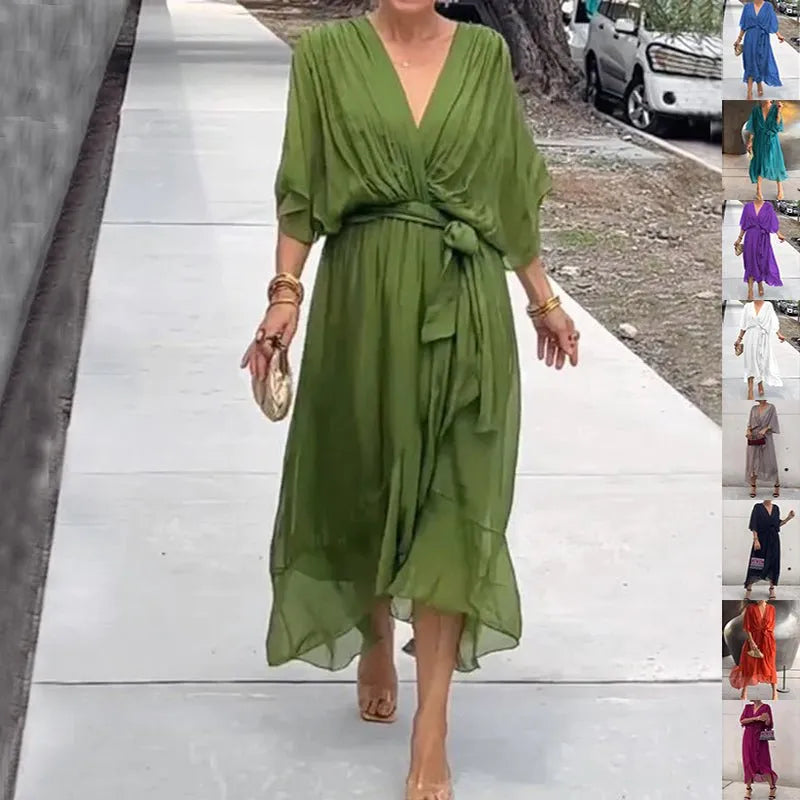Miss | Jurk Dames Casual Maxi - Leer - Miss Madera MIS-144E4B