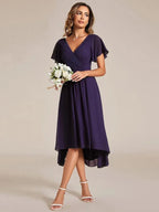 Miss | Jurk Dames High-low - Chiffon - Donkerpaars