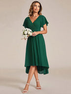 Miss | Jurk Dames High-low - Chiffon - Donkergroen