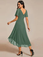 Miss | Jurk Dames High-low - Chiffon - Eucalyptusgroen