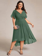 Miss | Jurk Dames High-low - Chiffon - Eucalyptusgroen