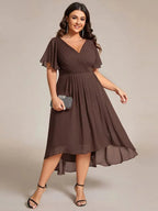 Miss | Jurk Dames High-low - Chiffon - Eucalyptusgroen