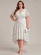 Chic V Neck High-Low Wedding Guest Dress #color_White Green