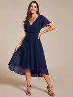 Miss | Jurk Dames High-low - Chiffon - Marineblauw
