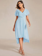 Miss | Jurk Dames High-low - Chiffon - Hemelsblauw