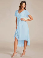 Miss | Jurk Dames High-low - Chiffon - Marineblauw
