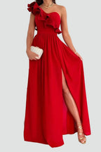 Miss | Jurk Dames Maxi Elegant Ruche Split - Polyester - Rood