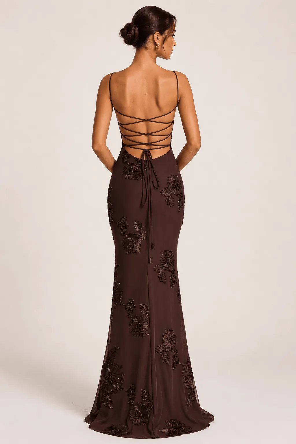 Miss | Jurk Dames Maxi Elegant Corset Borduursel - Polyester - Bruin
