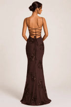 Miss | Jurk Dames Maxi Elegant Corset Borduursel - Polyester - Bruin