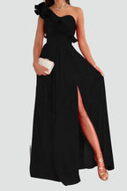 Miss | Jurk Dames Maxi Elegant Ruche Split - Polyester - Zwart
