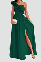 Miss | Jurk Dames Maxi Elegant Ruche Split - Polyester - Groen