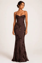 Miss | Jurk Dames Maxi Elegant Corset Borduursel - Polyester - Bruin
