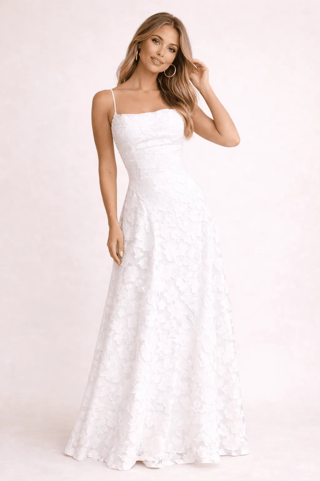 Miss | Jurk Dames Maxi Elegant Bloemenstructuur - Polyester - Wit