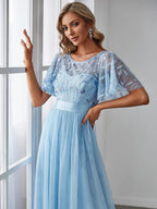 Miss | Jurk Dames Maxi Korte Mouw Pailletten - Tule - Miss Madera MIS-4BC2EC
