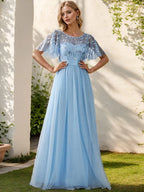 Miss | Jurk Dames Maxi Korte Mouw Pailletten - Tule - Miss Madera MIS-4BC2EC