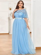 Miss | Jurk Dames Maxi Korte Mouw Pailletten - Tule - Miss Madera MIS-4BC2EC
