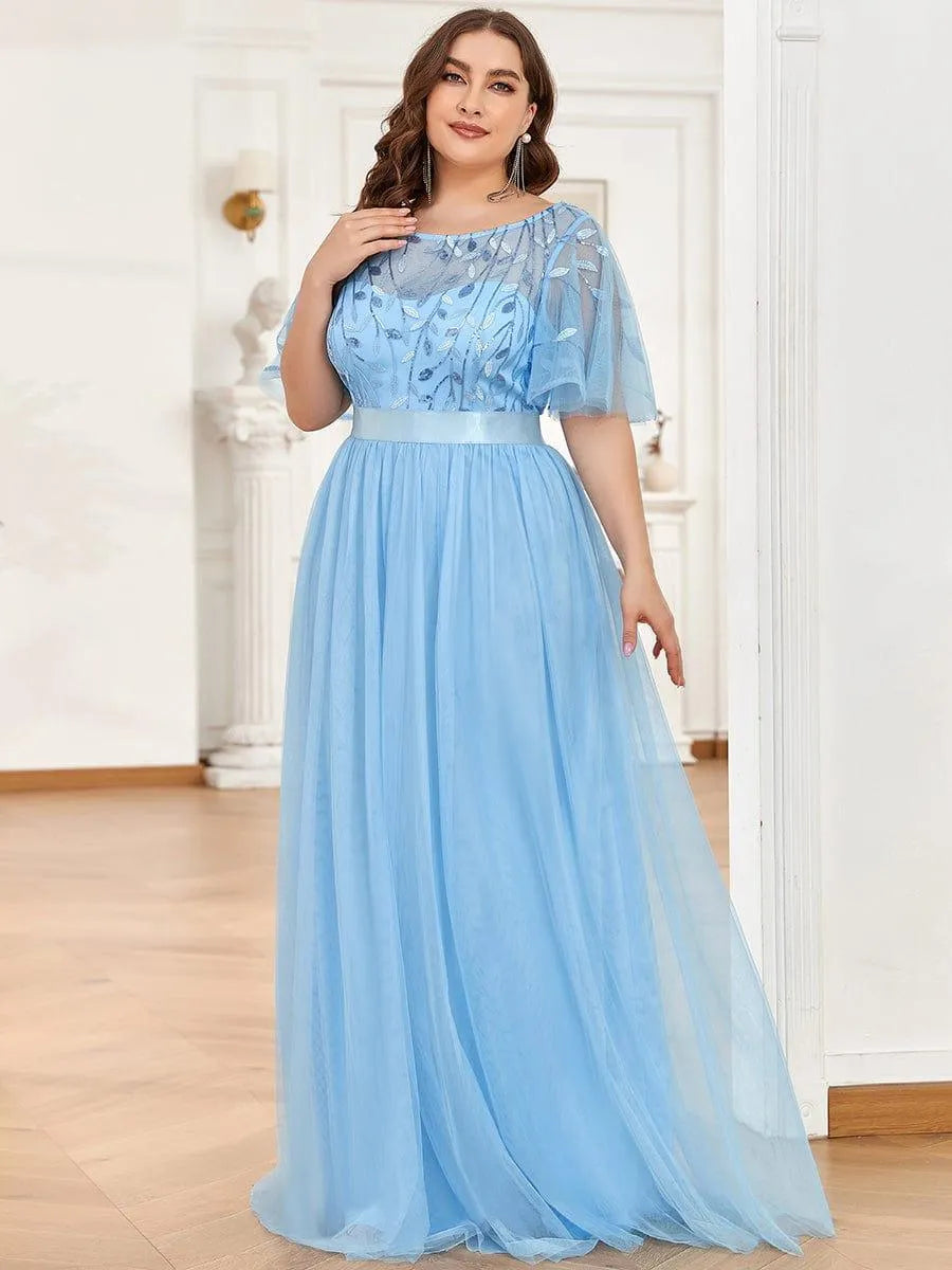 Miss | Jurk Dames Maxi Korte Mouw Pailletten - Tule - Miss Madera MIS-4BC2EC