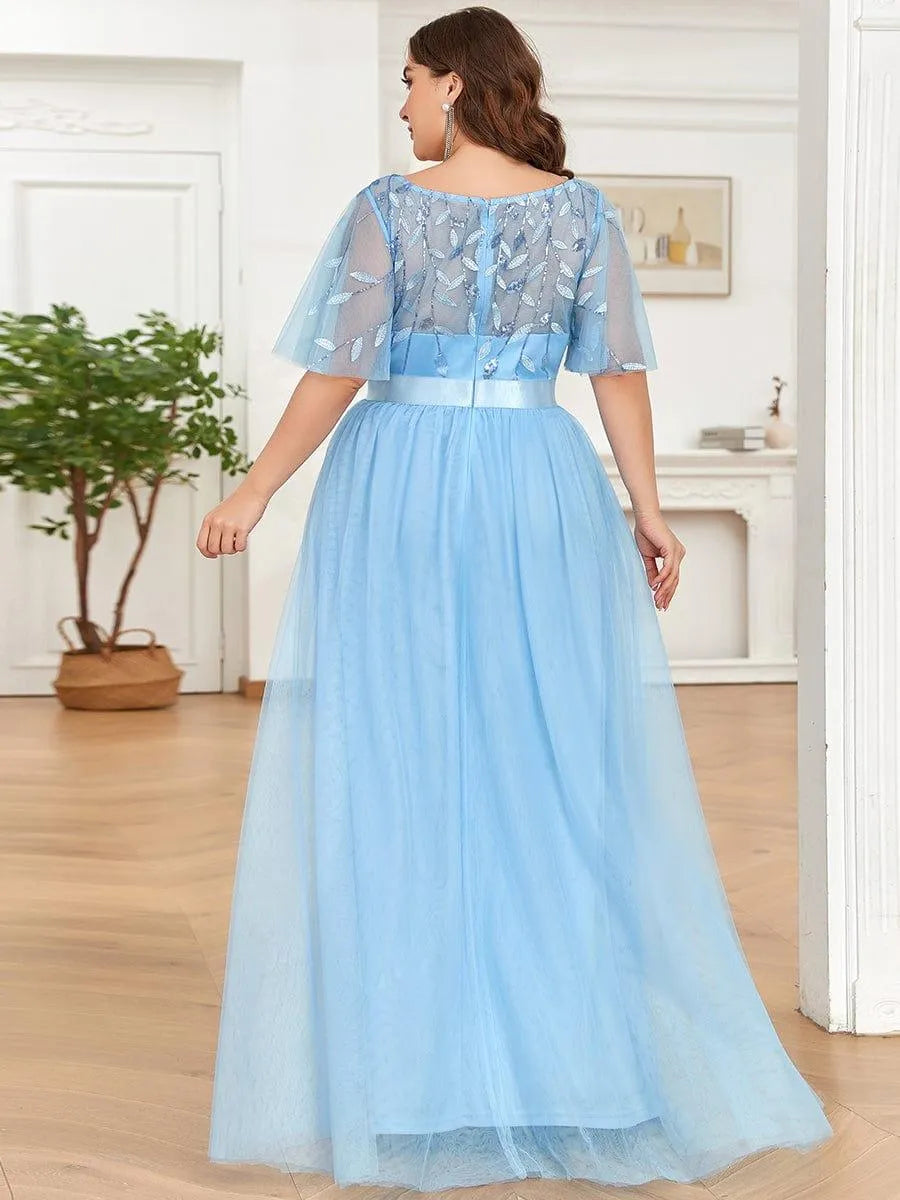 Miss | Jurk Dames Maxi Korte Mouw Pailletten - Tule - Miss Madera MIS-4BC2EC