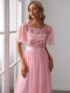 Miss | Jurk Dames Maxi Korte Mouw Pailletten - Tule - Miss Madera MIS-4BC2EC