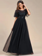 Miss | Jurk Dames Maxi Korte Mouw Pailletten - Tule - Miss Madera MIS-7FF928