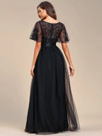 Miss | Jurk Dames Maxi Korte Mouw Pailletten - Tule - Miss Madera MIS-7FF928