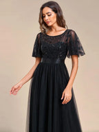 Miss | Jurk Dames Maxi Korte Mouw Pailletten - Tule - Miss Madera MIS-7FF928