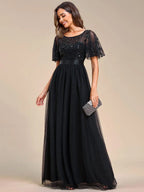 Miss | Jurk Dames Maxi Korte Mouw Pailletten - Tule - Miss Madera MIS-7FF928