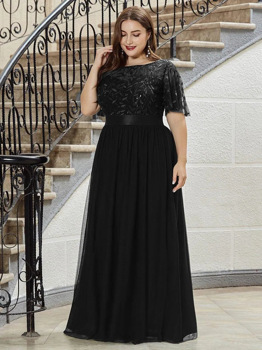 Miss | Jurk Dames Maxi Korte Mouw Pailletten - Tule - Miss Madera MIS-7FF928