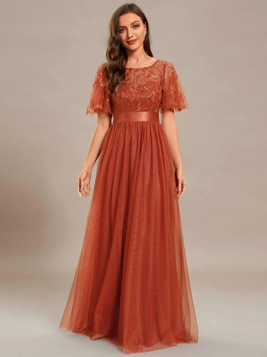 Miss | Jurk Dames Maxi Korte Mouw Pailletten - Tule - Miss Madera MIS-DE8E7E