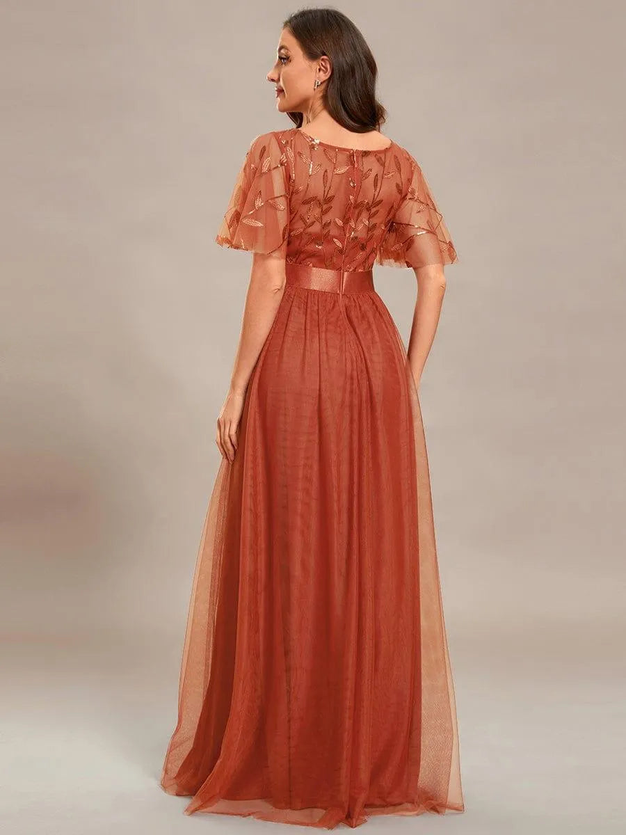 Miss | Jurk Dames Maxi Korte Mouw Pailletten - Tule - Miss Madera MIS-DE8E7E