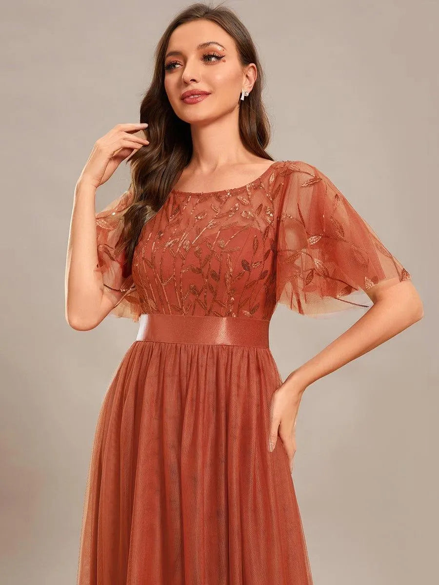 Miss | Jurk Dames Maxi Korte Mouw Pailletten - Tule - Miss Madera MIS-DE8E7E