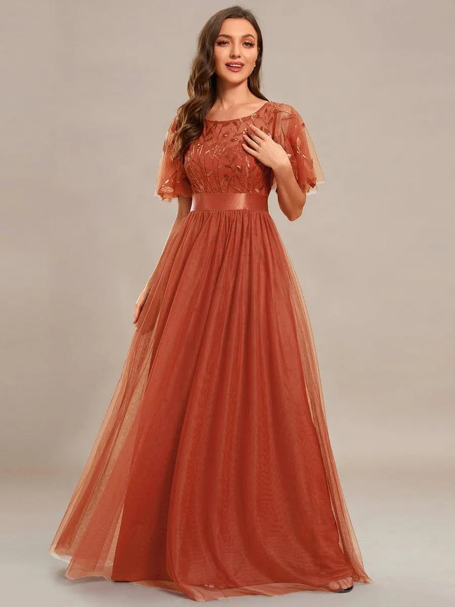 Miss | Jurk Dames Maxi Korte Mouw Pailletten - Tule - Miss Madera MIS-DE8E7E