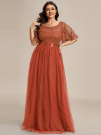 Miss | Jurk Dames Maxi Korte Mouw Pailletten - Tule - Miss Madera MIS-DE8E7E