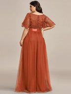 Miss | Jurk Dames Maxi Korte Mouw Pailletten - Tule - Miss Madera MIS-DE8E7E