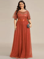 Miss | Jurk Dames Maxi Korte Mouw Pailletten - Tule - Miss Madera MIS-DE8E7E