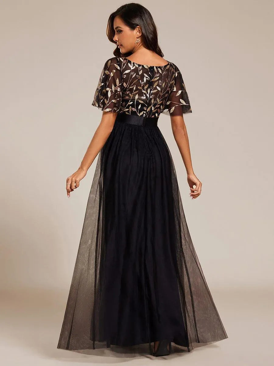 Miss | Jurk Dames Maxi Korte Mouw Pailletten - Tule - Miss Madera MIS-228CD8