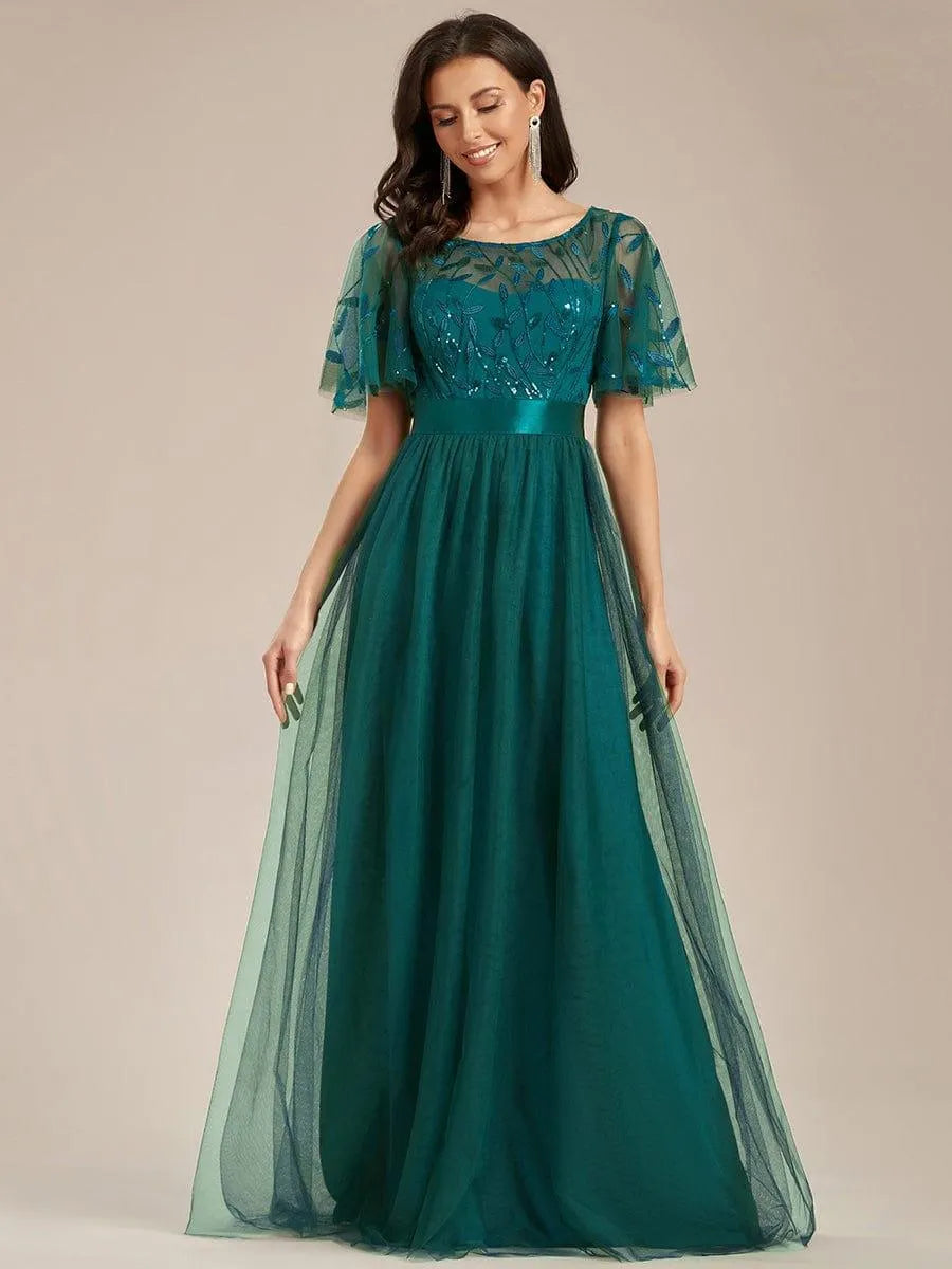 Miss | Jurk Dames Maxi Korte Mouw Pailletten - Tule - Miss Madera MIS-84D071