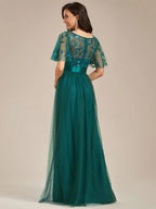 Miss | Jurk Dames Maxi Korte Mouw Pailletten - Tule - Miss Madera MIS-84D071