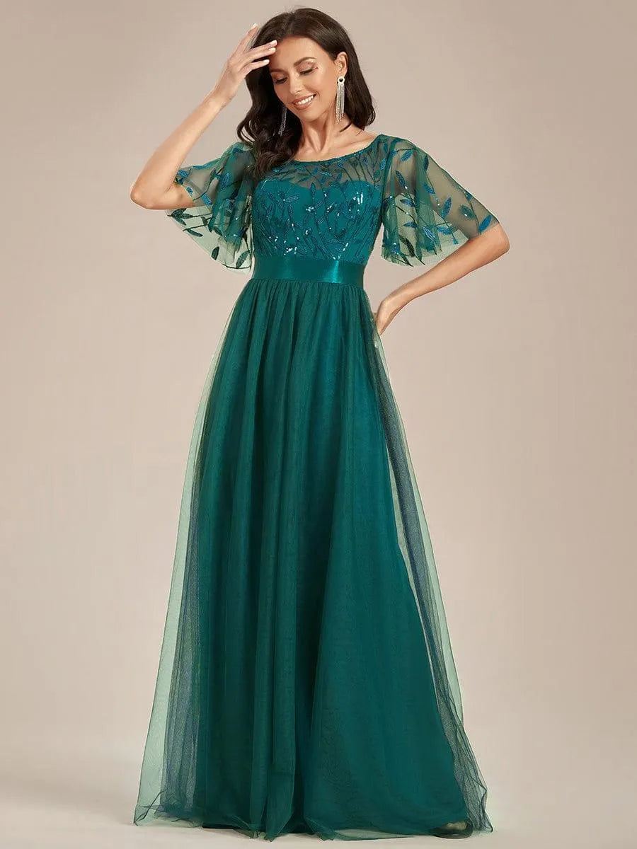 Miss | Jurk Dames Maxi Korte Mouw Pailletten - Tule - Miss Madera MIS-84D071