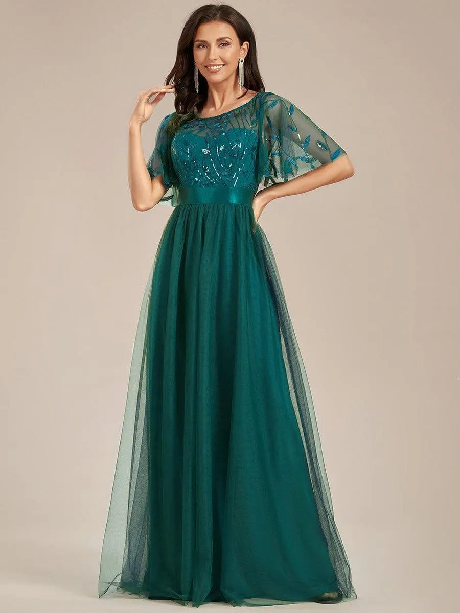 Miss | Jurk Dames Maxi Korte Mouw Pailletten - Tule - Miss Madera MIS-84D071