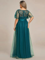 Miss | Jurk Dames Maxi Korte Mouw Pailletten - Tule - Miss Madera MIS-84D071