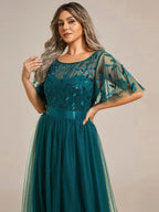 Miss | Jurk Dames Maxi Korte Mouw Pailletten - Tule - Miss Madera MIS-84D071