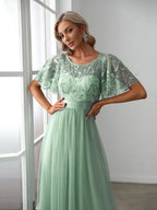 Miss | Jurk Dames Maxi Korte Mouw Pailletten - Tule - Miss Madera MIS-84D071
