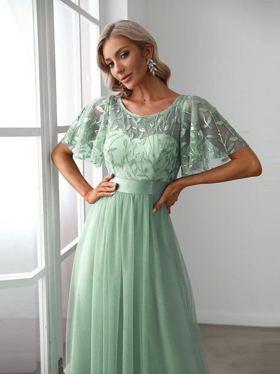 Miss | Jurk Dames Maxi Korte Mouw Pailletten - Tule - Miss Madera MIS-84D071